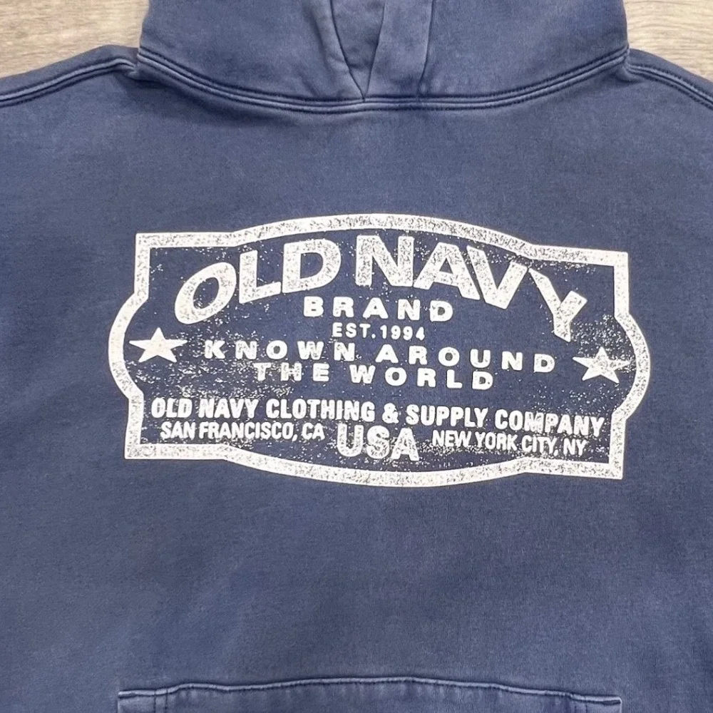 Old Navy Mens Small Blue Garment Dyed Graphic Pullover Hoodie Night Cover 765100